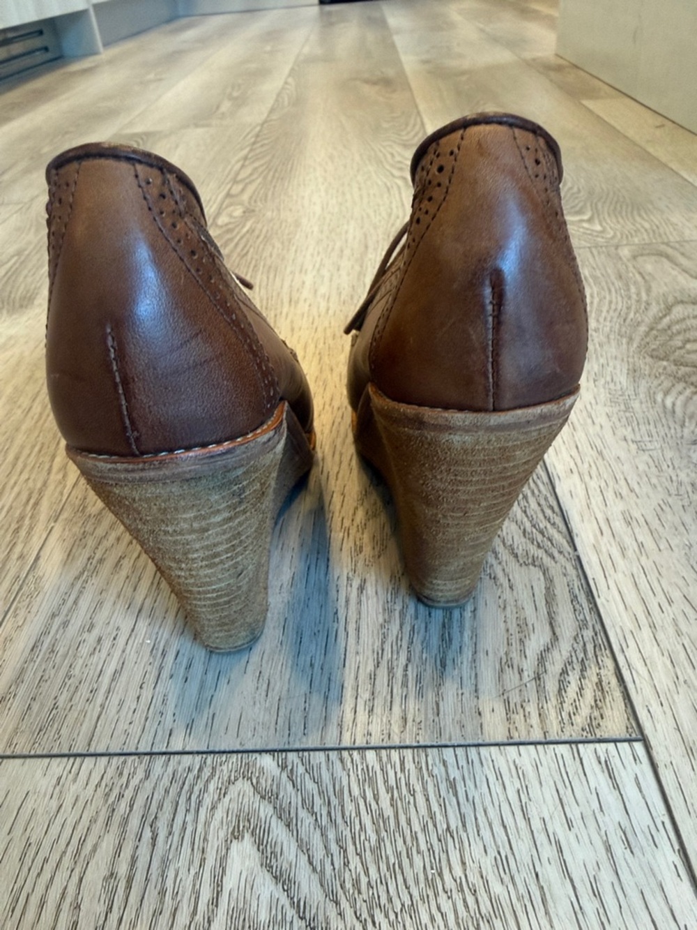 rag & bone Brown Lace-Up Wedge Brogues with Cream Insets - Picture 8 of 9